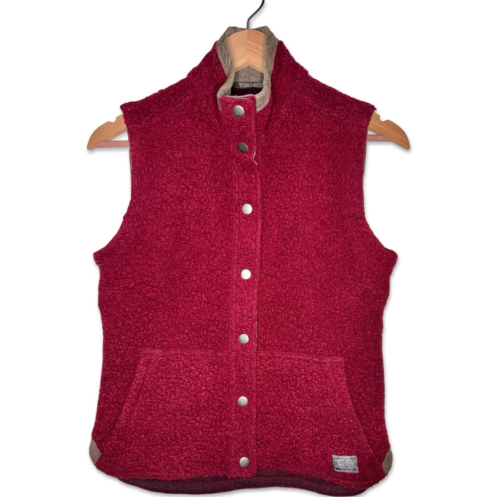 Toad & Co Sheridan Sherpa Vest Red XS Wool Granola Heritage Cabin Rustic Pockets